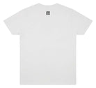 White paradaiza t-shirt with a small logo on the back against a white background