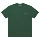 A dark green crewneck t-shirt with a small white embroidered logo on the left chest, displayed flat against a solid white background.