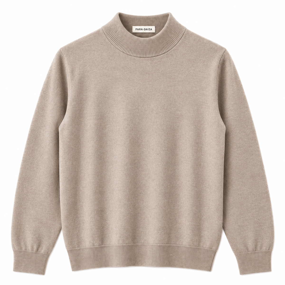 A light beige knit sweater with a crew neck, long sleeves, and ribbed cuffs and hem, shown flat against a white background. The brand name 'PARA SHIHA' is visible on the inner neck label.