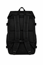 Black backpack on a white background