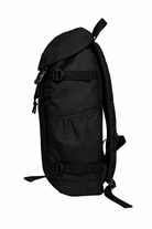 Black backpack on a white background