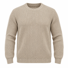 A beige ribbed knit crewneck sweater shown on a plain white background.