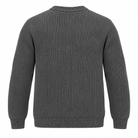 A dark gray ribbed knit sweater shown from the back, featuring a crew neck, long sleeves, and ribbed cuffs and hem, set against a plain white background.
