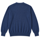 A navy blue knit sweater shown from the back, featuring long sleeves with ribbed cuffs and a ribbed hem, photographed against a solid white background.