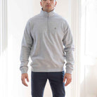 model wears paradaiza  1/4 zip sweat