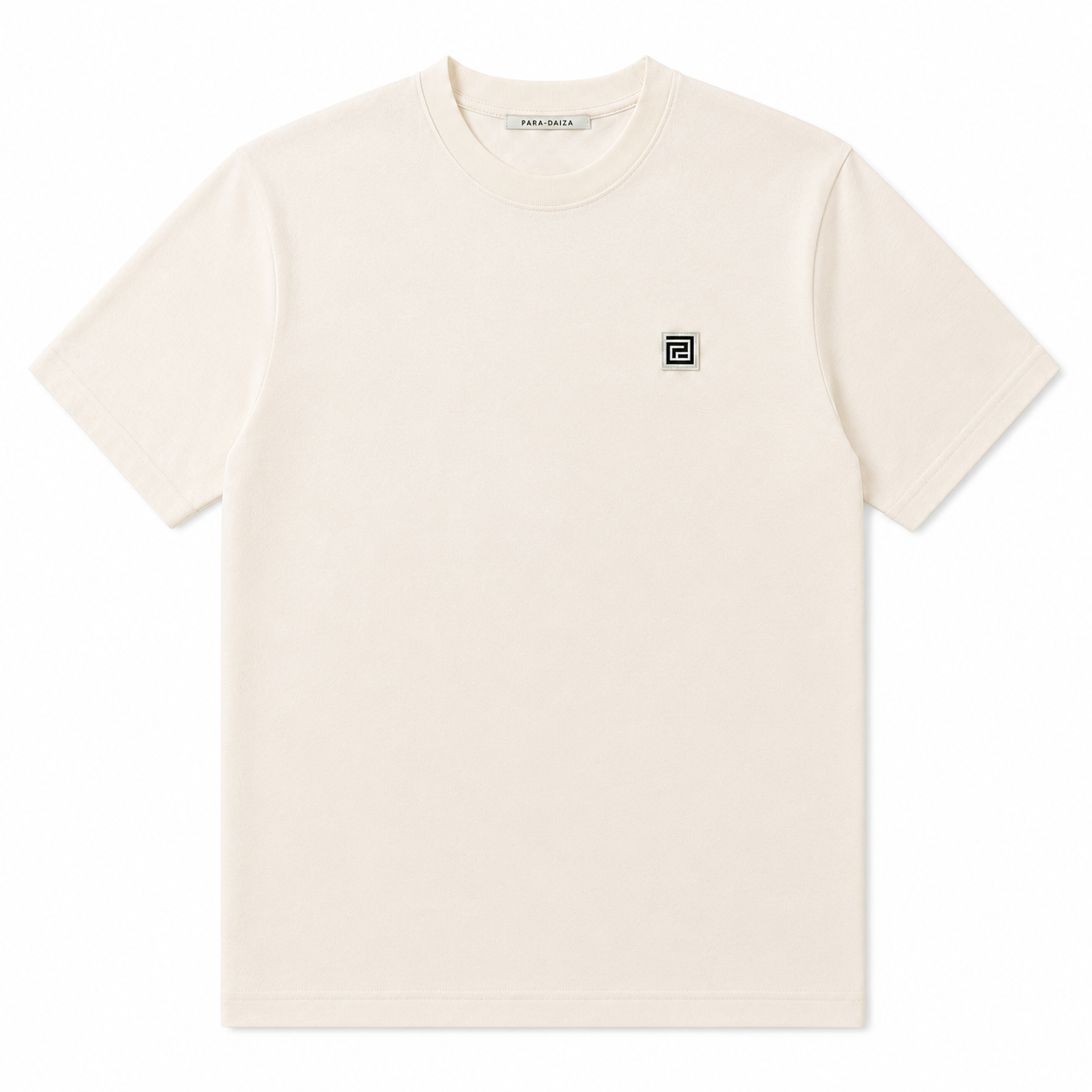 Beige t-shirt with a small PARADAIZA logo on a white background