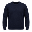 A dark navy blue ribbed knit crewneck sweater displayed on a clean white background.