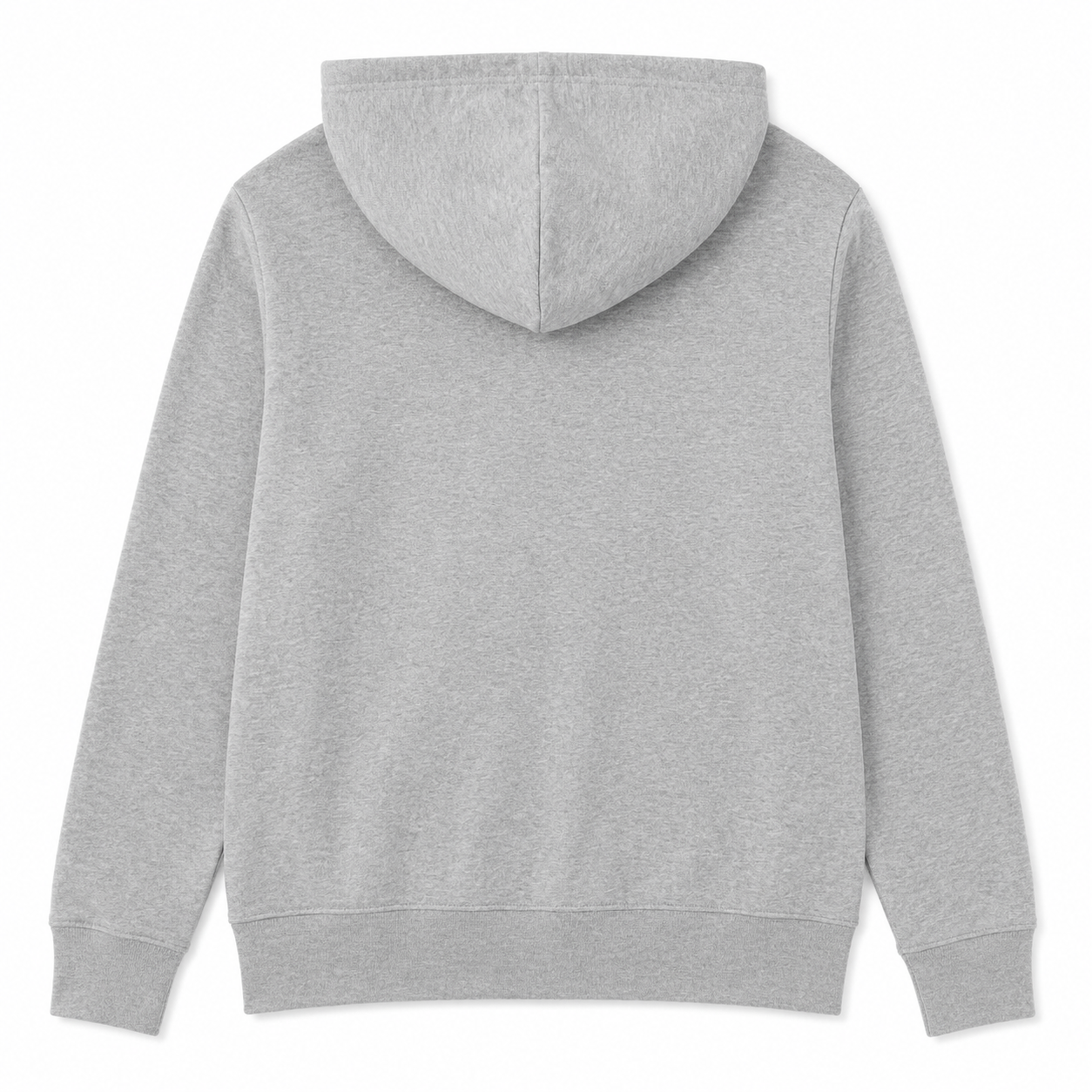 Gray hoodie shown from the back on a white background