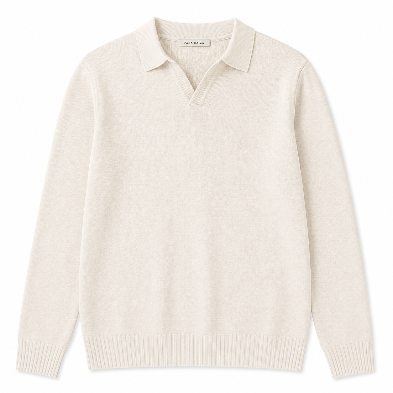 Paradaiza ivory sweater with a collar on a white background