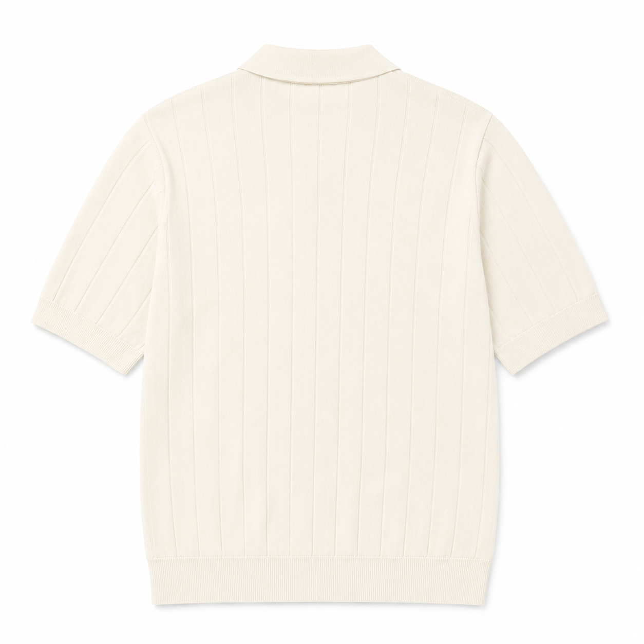 An Paradaiza off-white short-sleeve knit polo shirt with vertical ribbed texture, shown from the back on a clean white background.