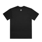 A black short-sleeve crewneck t-shirt shown from the back, featuring a small white geometric square logo centered below the neckline, set against a plain white background.