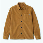 Paradaiza tan corduroy overshirt with a collar, buttons, and a patch chest pocket.