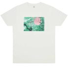 White  paradaiza t-shirt with a colorful graphic design on a white background