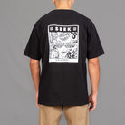 oversized black tee with seek cartoon graphic 