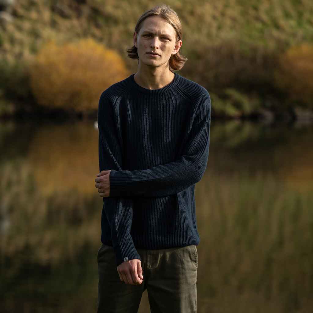 model wears paradaiza fisherman knit