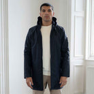 model wears paradaiza parka navy