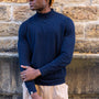 High Neck Cotton Sweater | Navy