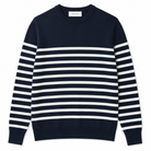 Navy and white paradaiza striped sweater on a white background