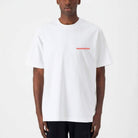 model wearing a paradaiza white graphic tee