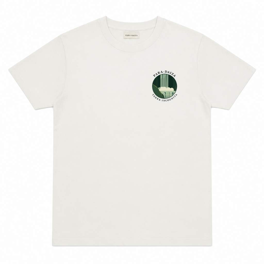 paradaiza White t-shirt with a logo on a white background