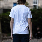 model wears paradaiza pocket tee white 