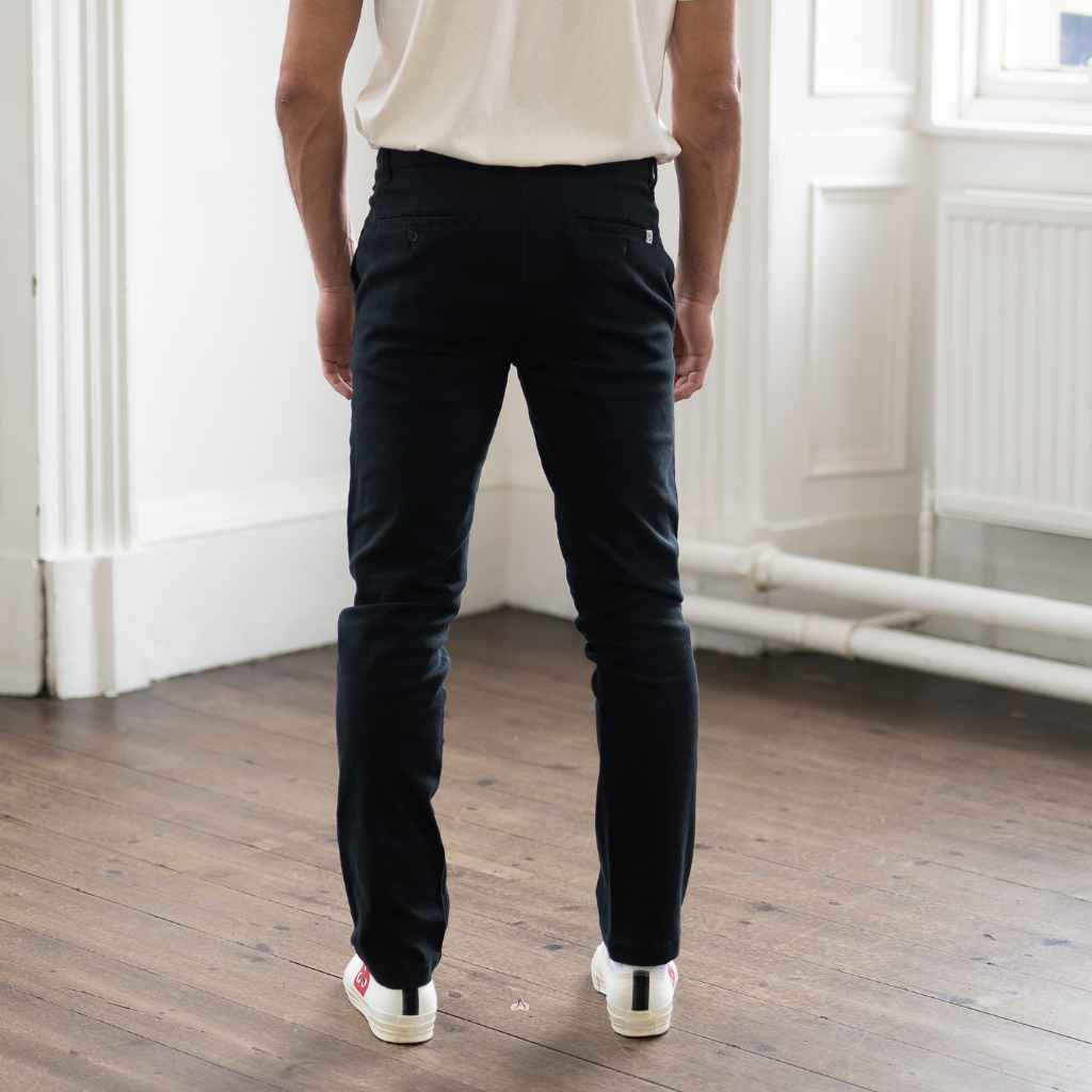 model wears paradaiza twill chino 