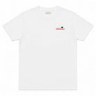 White paradaiza  t-shirt with a small logo on the chest against a white background